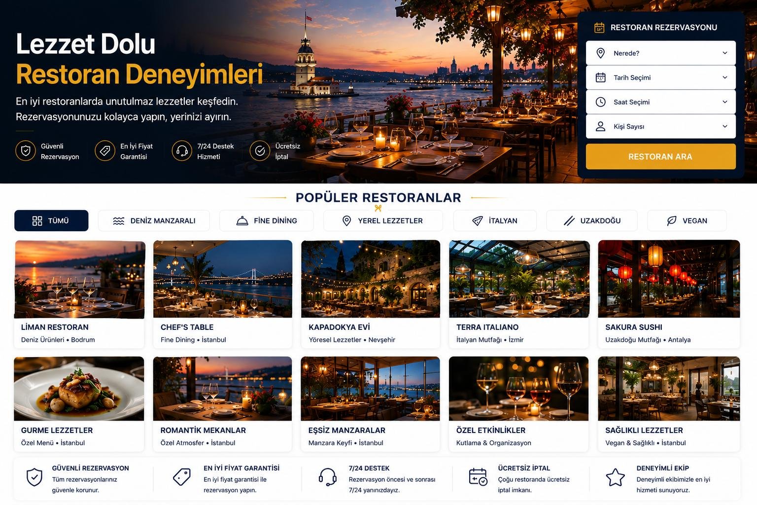 Restoran rezervasyonu seçenekleri